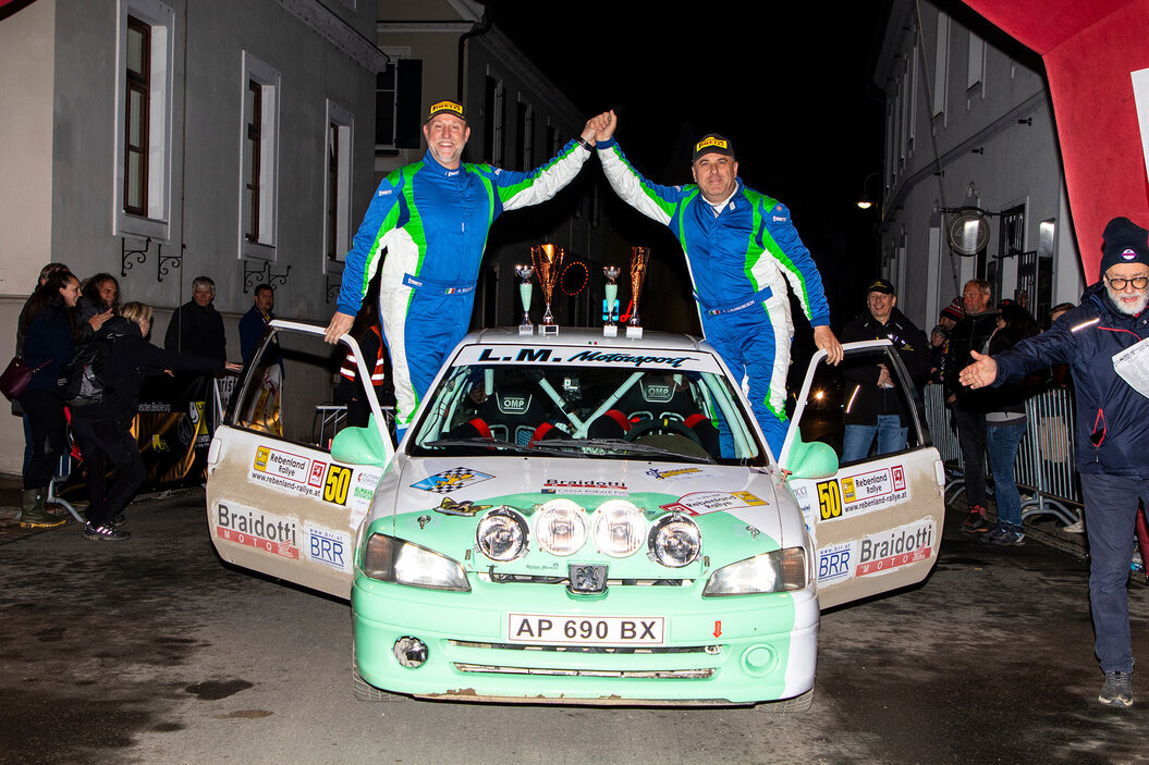 Federico Laurencich e Alberto Mlakar all'arrivo del Rebenland Rallye 2024 Laurencich e Mlakar Rebenland Rallye 2024