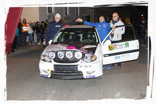 Angelo Martinis e Stefano Tiraboschi all'arrivo del Rebenland Rallye assieme a Norberto Droandi, presidente Mitropa Rally Cup