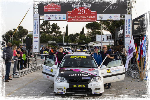 Angelo Martinis e Sofia Gosgnach all'arrivo del Rally Opatija 2022