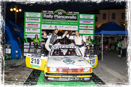 Luigi Terpin e Lorenzo Lamanda all'arrivo del Rally Piancavallo Storico 2022