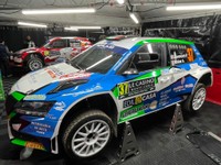 Laurencich e Mlakar, la Skoda Fabia Evo 2 PA Racing, parco assistenza Rallye Monte Carlo 2024